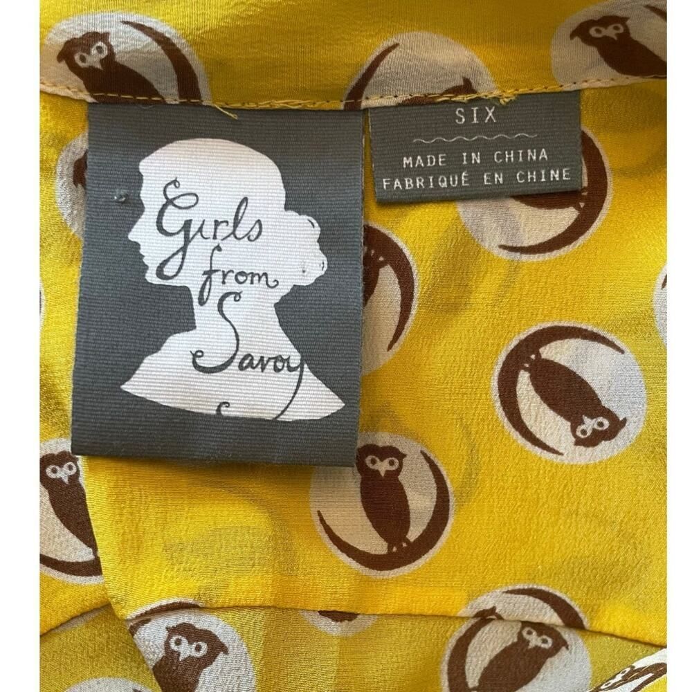 Anthropologie Girls From Savoy Lemon‎ Liftoff Owl Print Silk Blouse Sz 6P - Picture 6 of 8